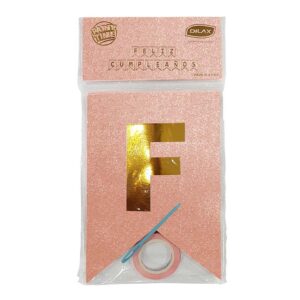 BANDERIN BRILLO ROSA GOLD FELIZ CUMPLEAÑOS ORO DX